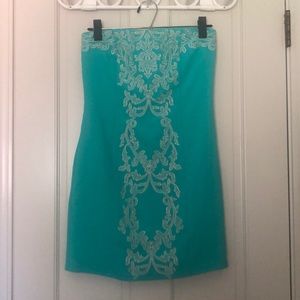 Green cream strapless dress